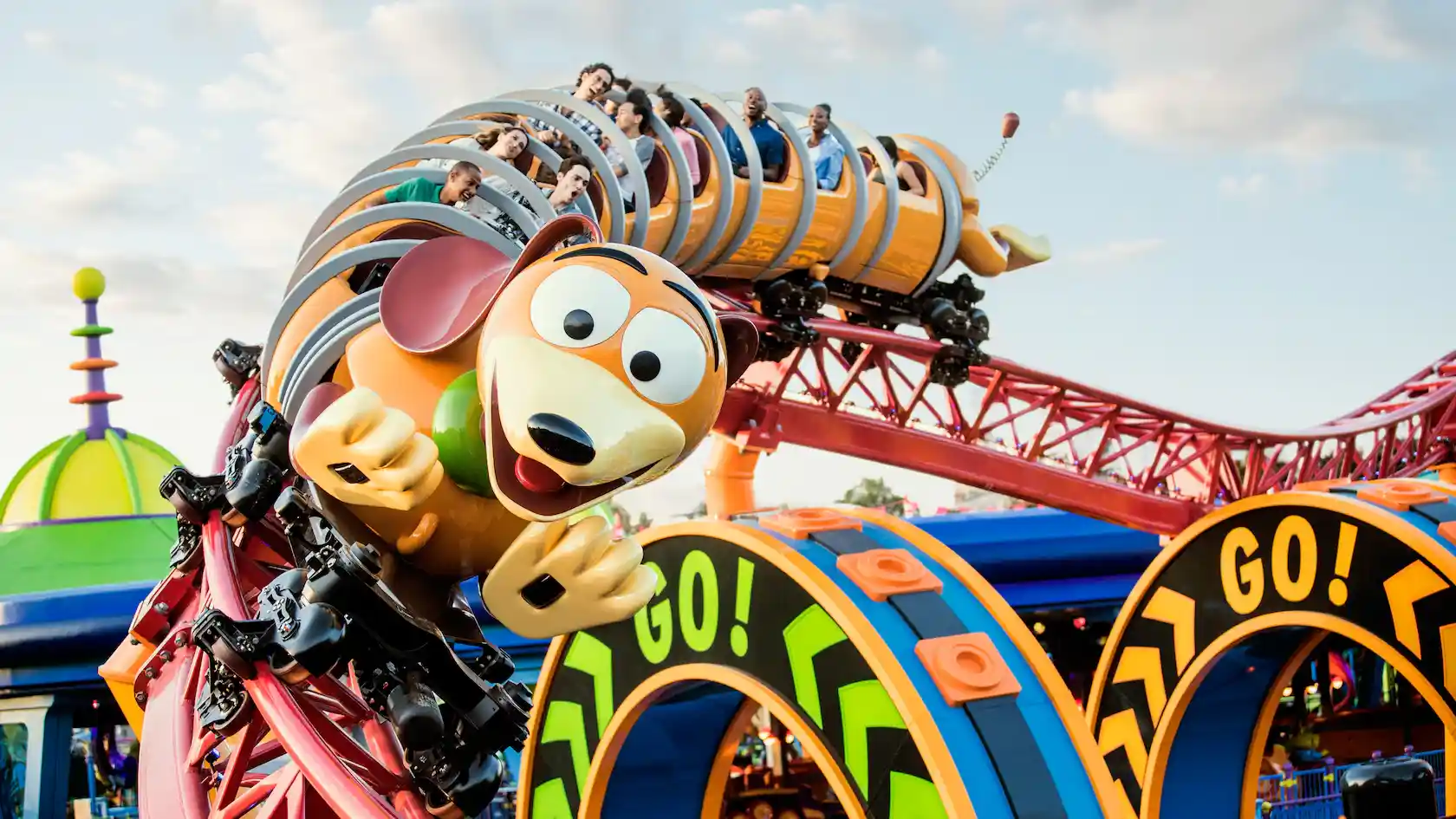 Slinky roller coaster turning fast