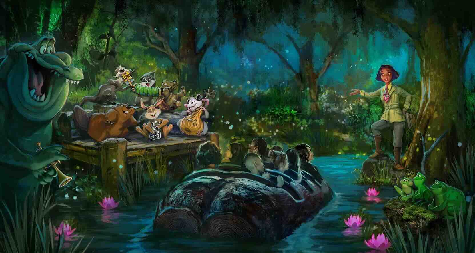 Artist rendition of Tiana's Bayou Adventure