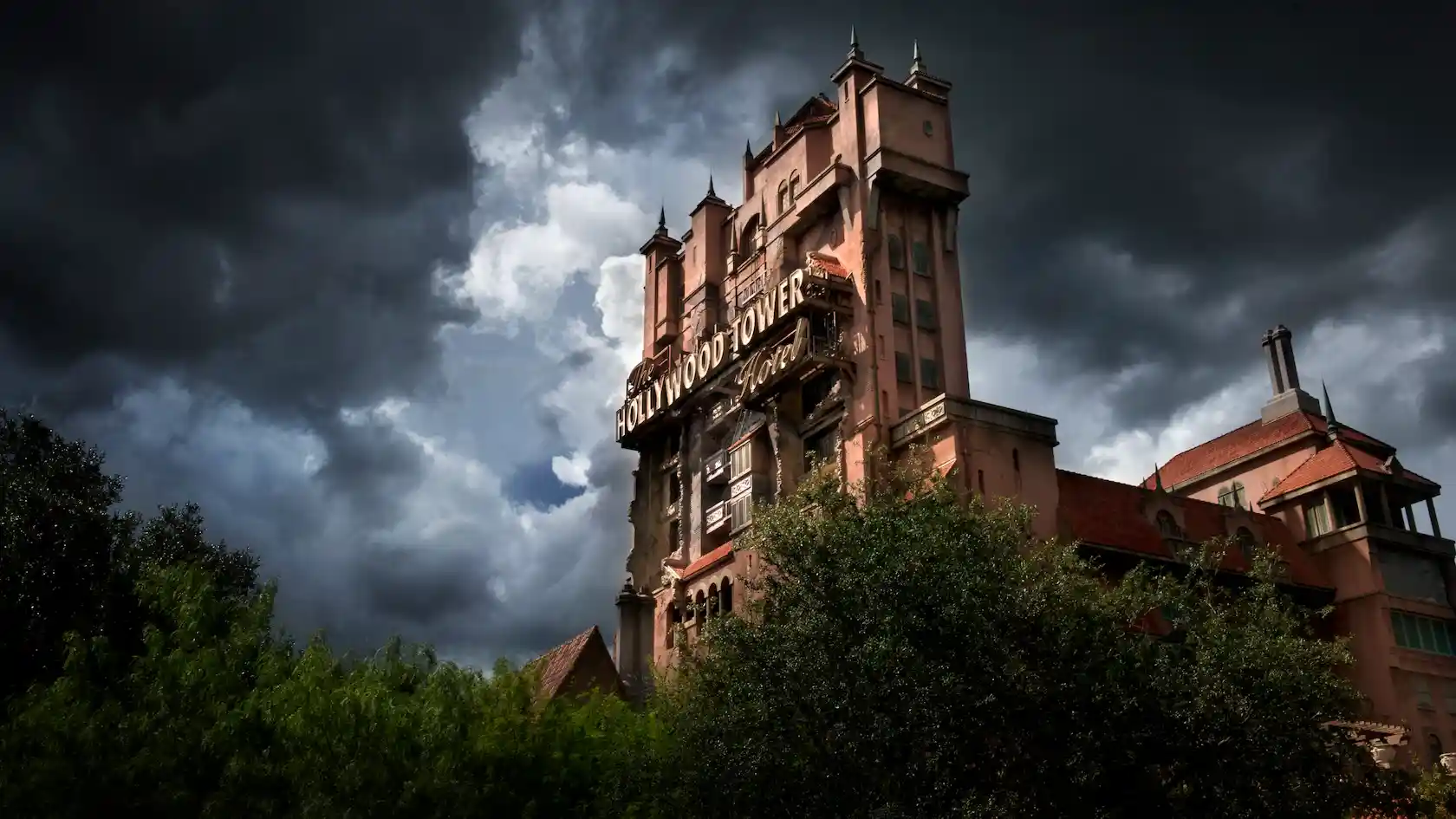 Tower of Terror with a cloudy, ominous sky