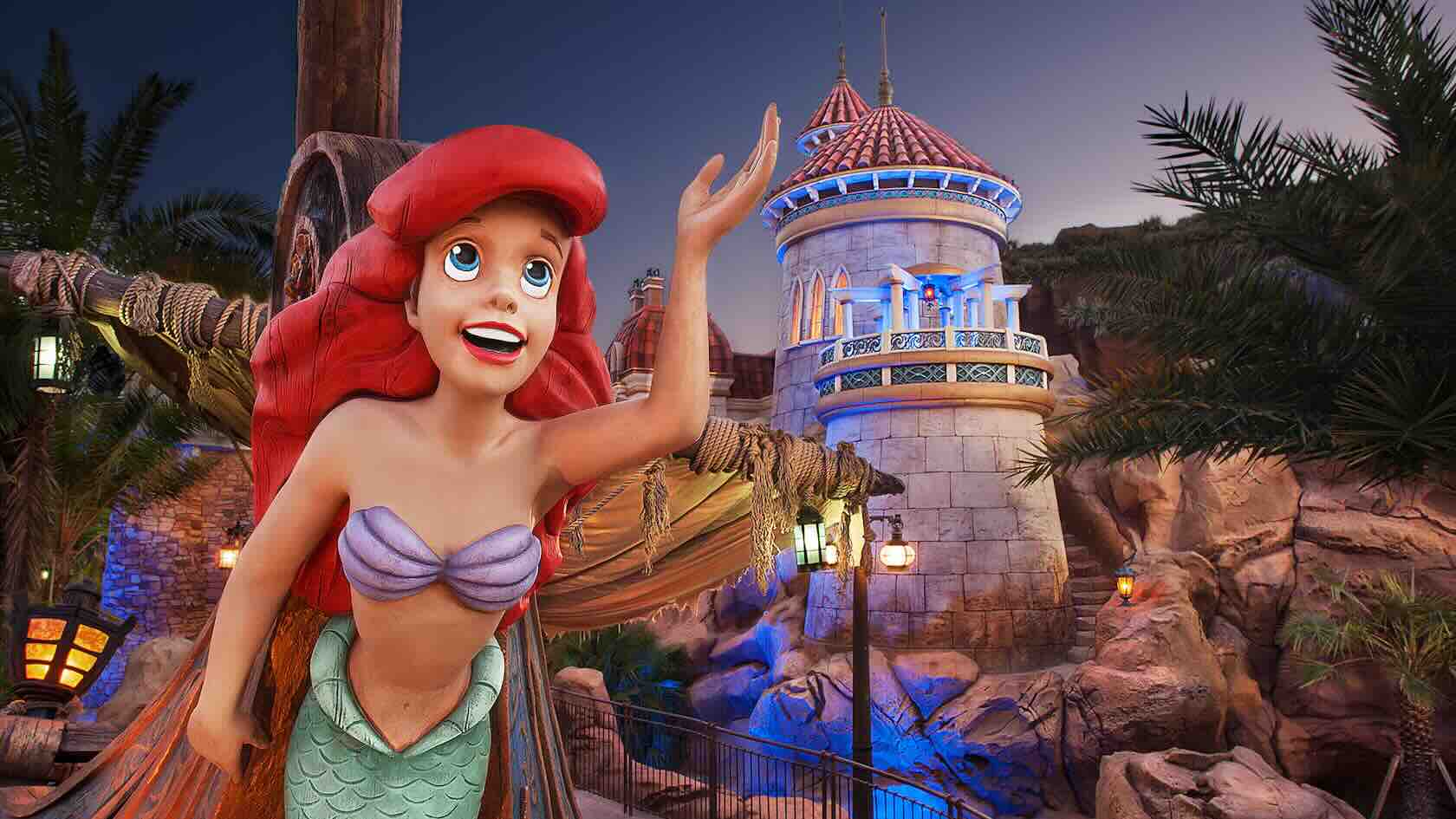 Ariel statute at the Little Mermaid Ride entrance