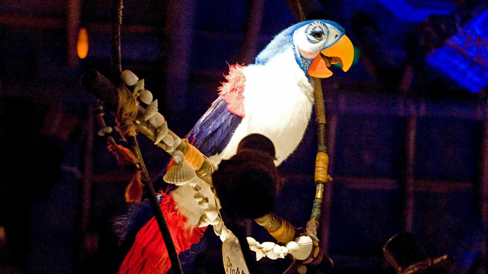 An animatronic talking bird